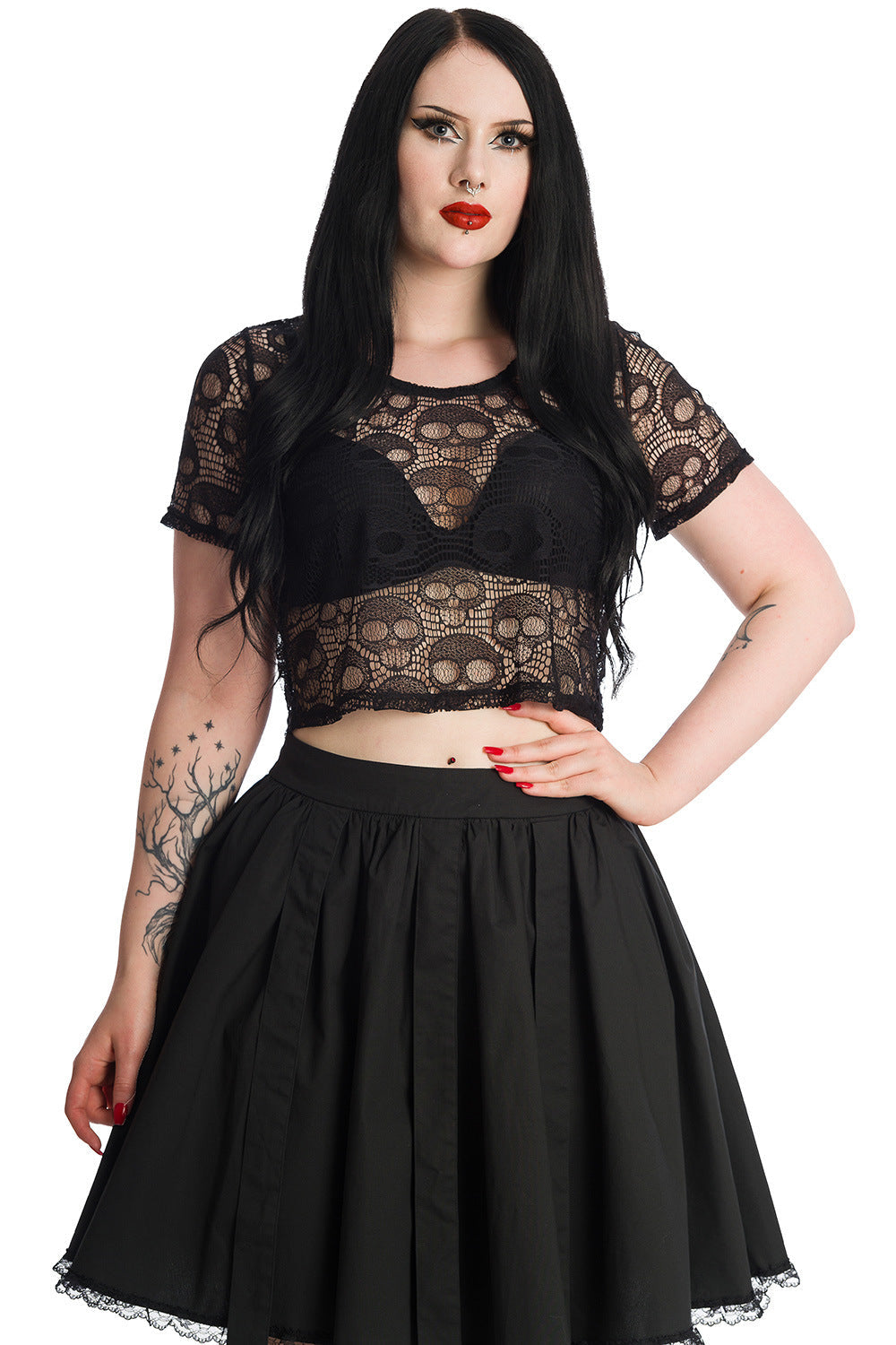 Banned Apparel Black Lace Skull Cropped Top