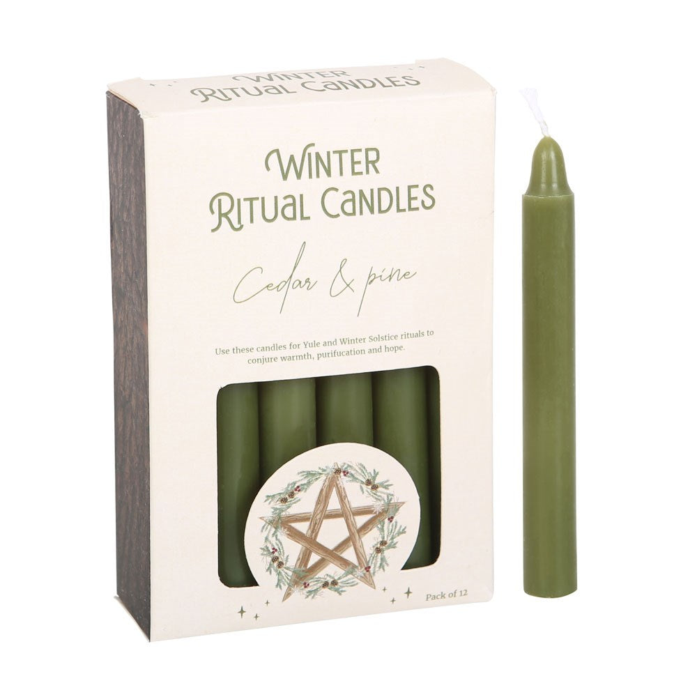 Pack of 12 Cedar & Pine Winter Ritual Spell Candles