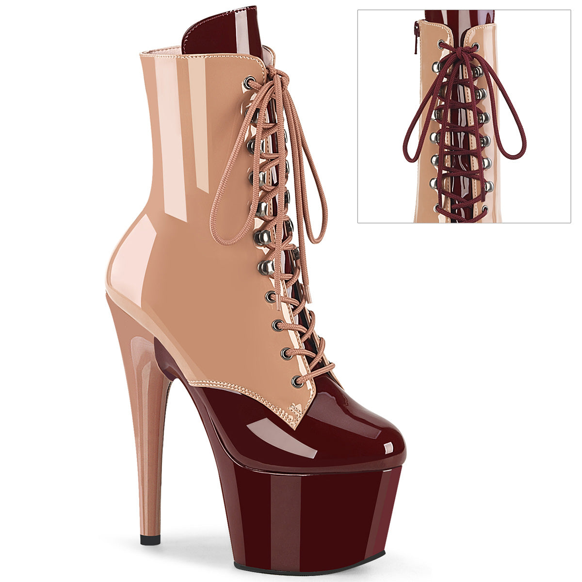 Pleaser Adore 1020DC Womens 7" Heel, Platform Front Lace Pole Dance Ankle Boots