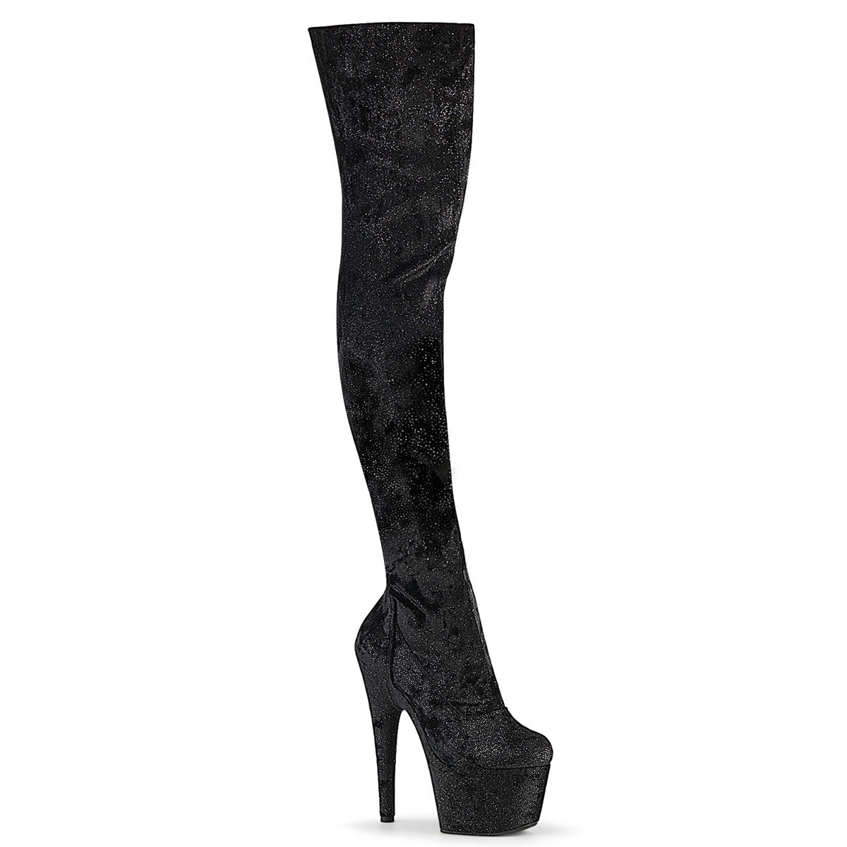 Pleaser Adore 3000WR Womens 7" Heel, Platform Stretch Fit, Shimmer Fabric Thigh High Pole Dance Boot