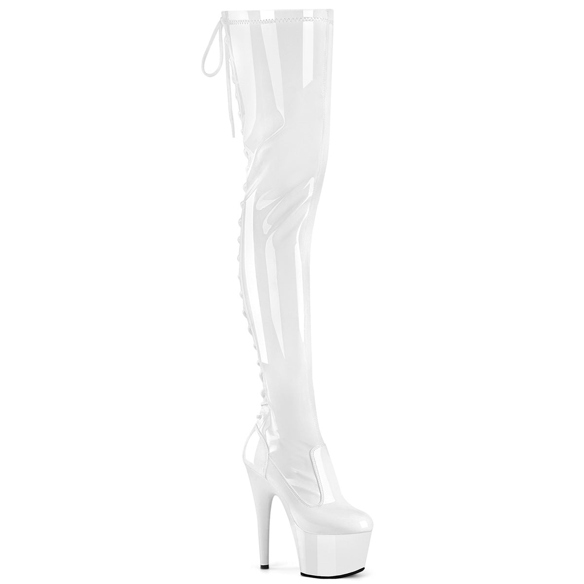 Pleaser Adore 3850 Womens 7" Heel, Platform Stretch Fit, Back Lace Thigh Length Pole Dance Boots