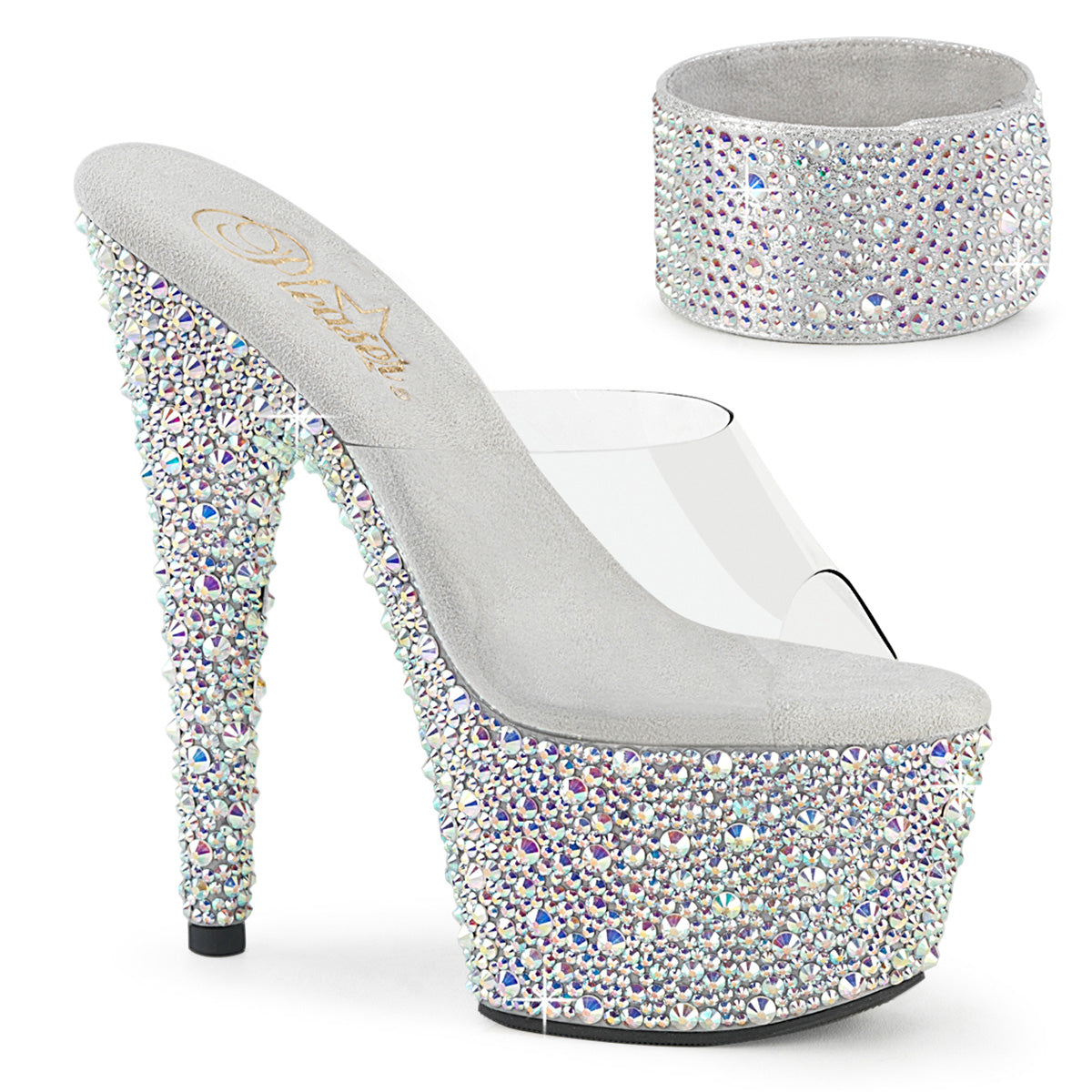 Pleaser Bejeweled 712MS Womens 7 Inch Heel, Platform Rhinestone Decorated Slip-On Mules
