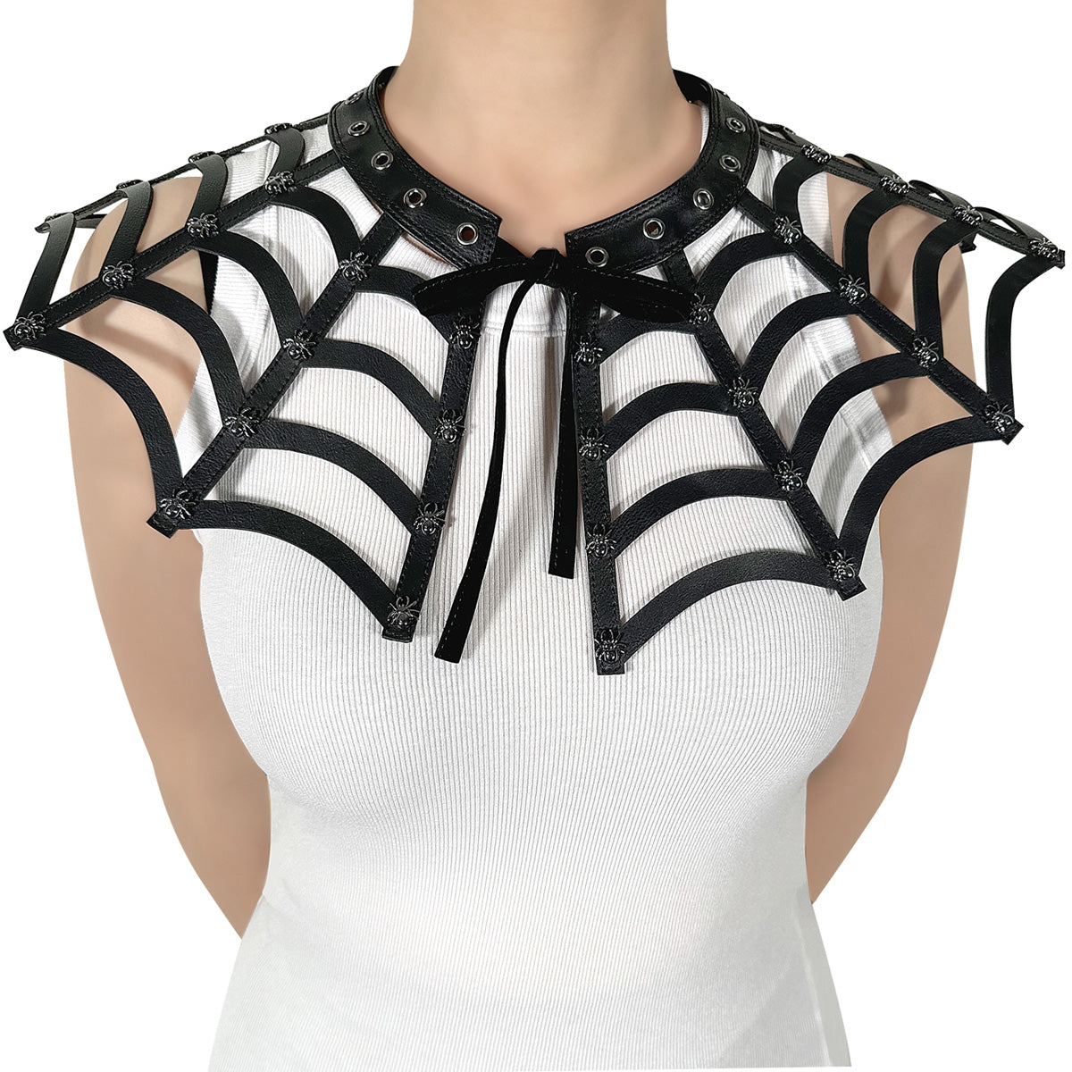 DemoniaCult DA-213 Black Faux Leather Spiderweb Cut Out Collar
