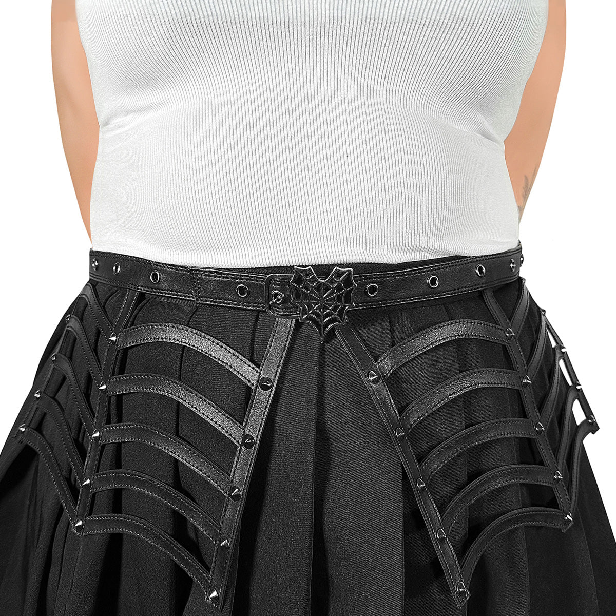DemoniaCult DA-315 Black Faux Leather SPiderweb Cut Out Belt