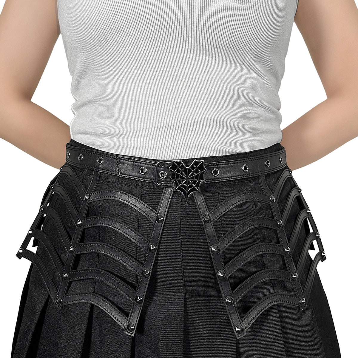 DemoniaCult DA-315 Black Faux Leather SPiderweb Cut Out Belt