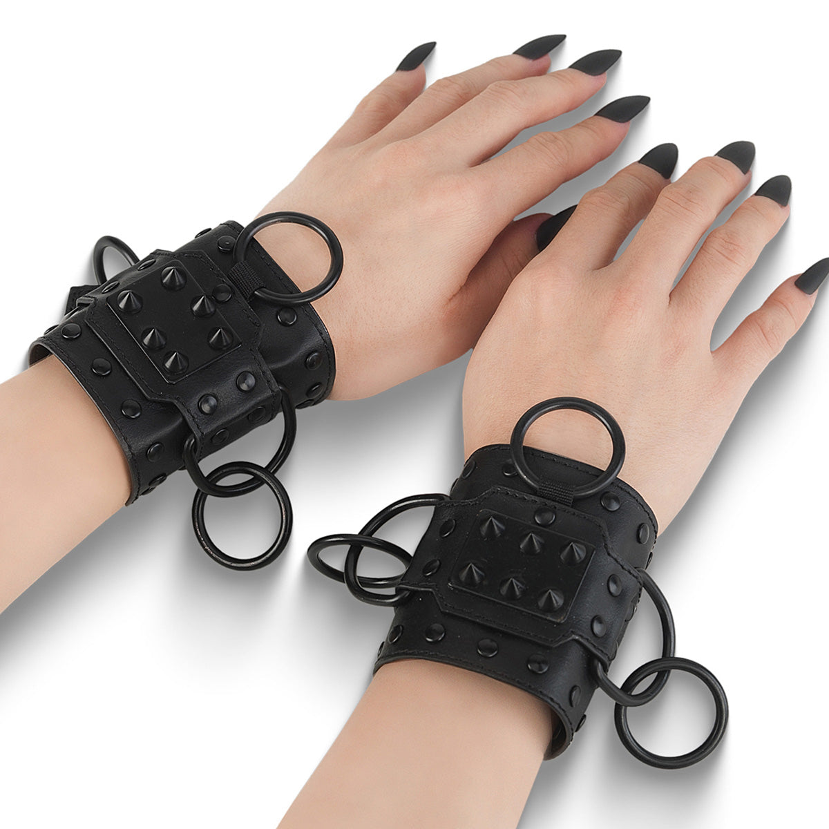 DemoniaCult DA-402 Black Faux Leather Wrist Cuffs (Pair)