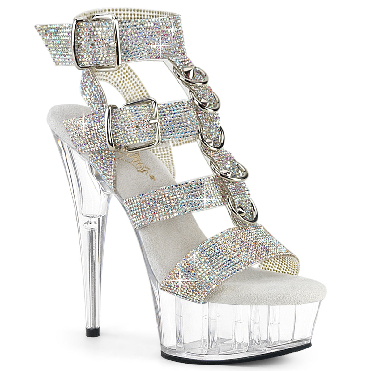 Pleaser Delight 656 Womens 6" Heel, Platform Pole Dancing Rhinestone Sandal, T-Bar Shoes