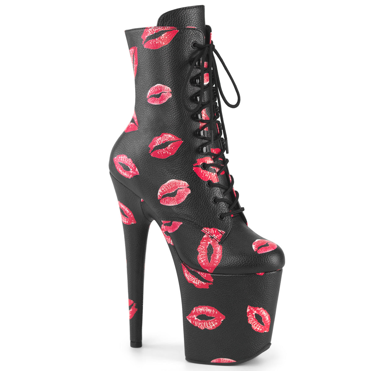 Pleaser Flamingo 1020Kisses Womens 8 Inch Heel, Platform Front Lace Ankle Length Pole Dance Boot