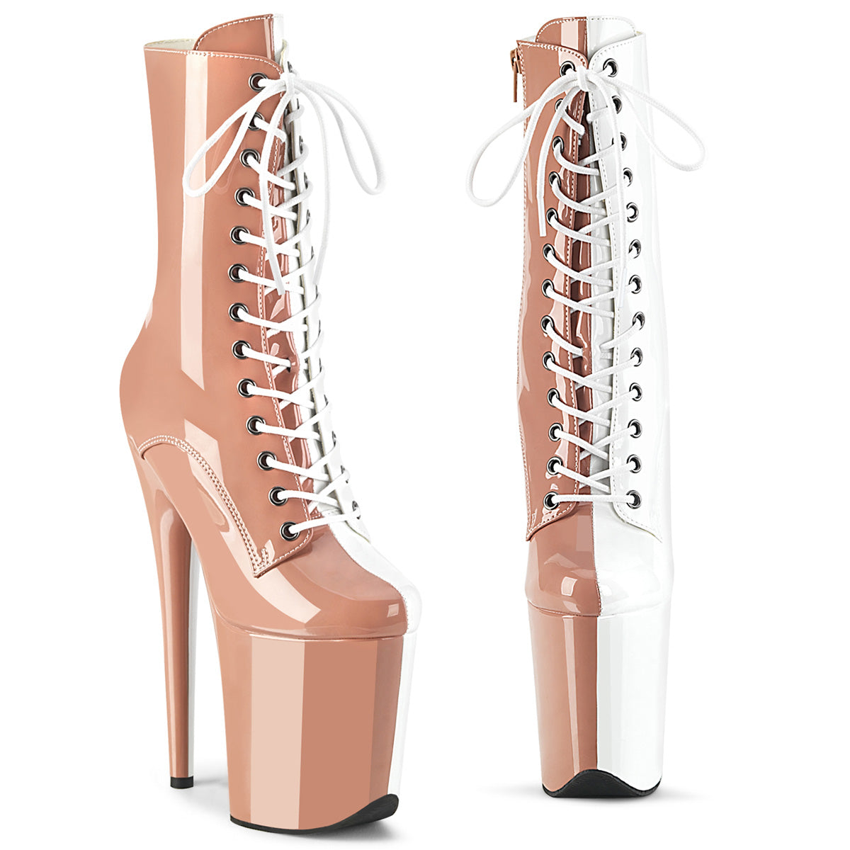 Pleaser Flamingo 1040TT Womens 8 Inch Heel, Platform Front Lace Calf Length Pole Dance Boots
