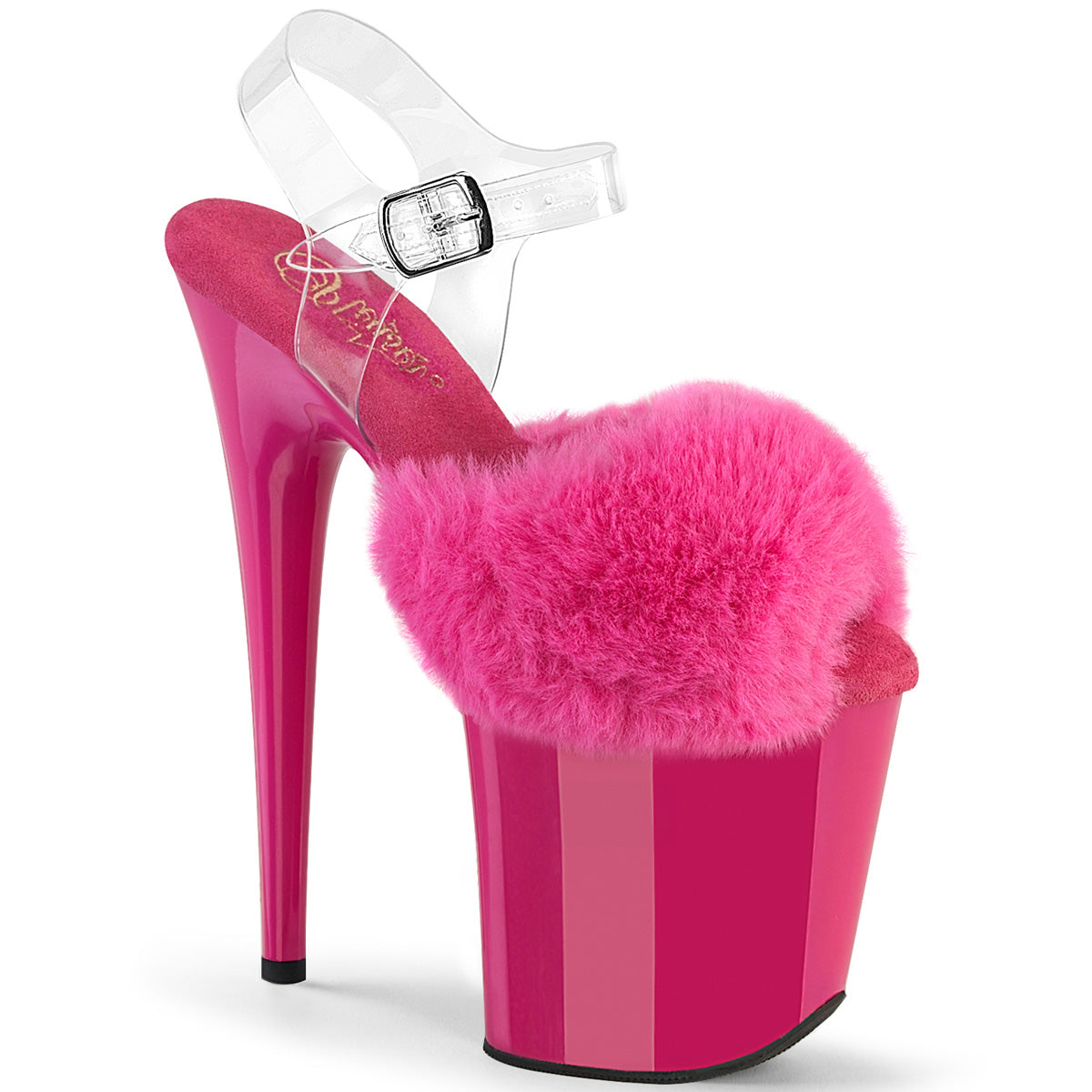 Pleaser Flamingo 808FUR Womens 8 Inch Heel Platform Pole Dancing Fluffy Fur Sandals