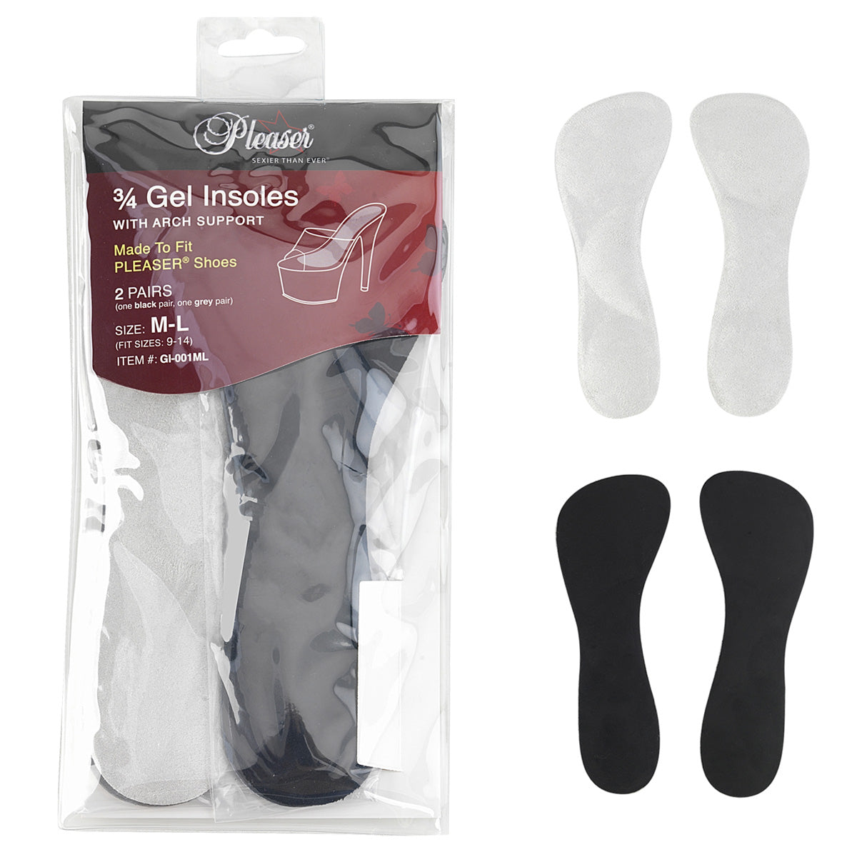 Pleaser Gel Insoles With Arch Support Medium/Large