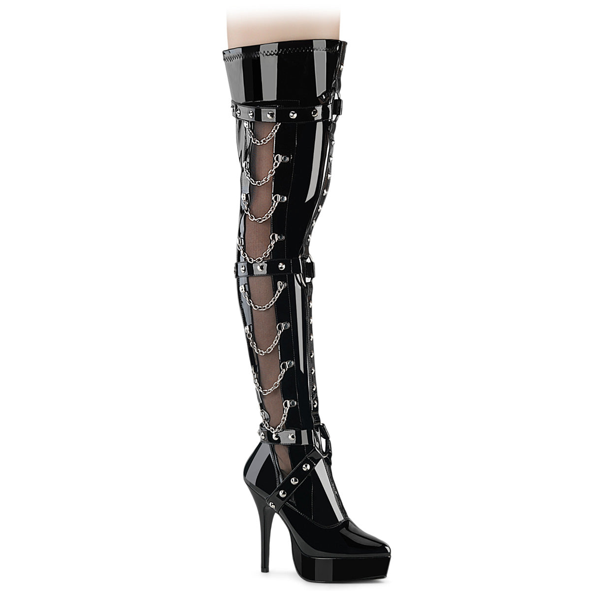 Devious Indulge 3026 Womens 5 1/4 Inch Heel, Platform Stretch Fit Thigh Length Boots