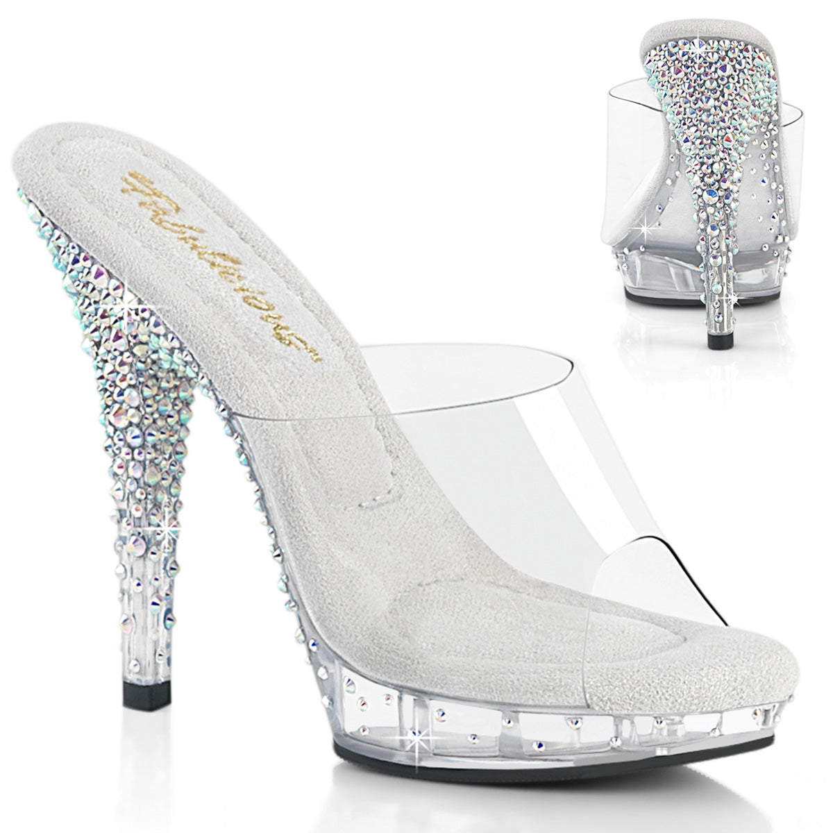 Fabulicious Lip 101CAS Womens 5 Inch Heel, Bikini Posing Competition Slip-On Mules with Rhinestones