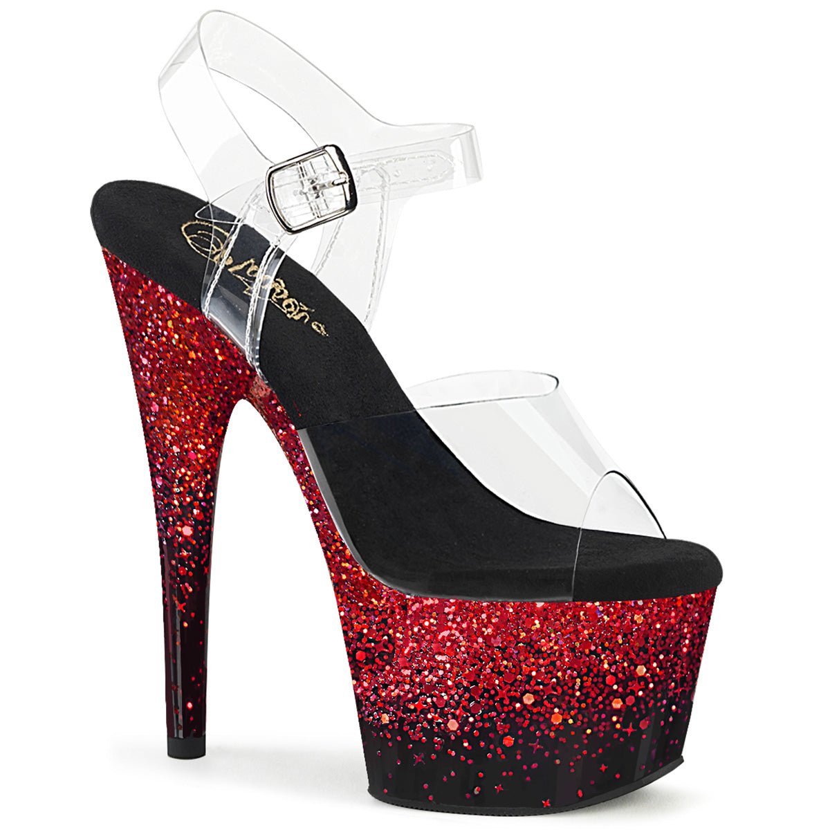 Clearance Pleaser Adore 708SS  Clear-Black-Red Size 4UK/7USA