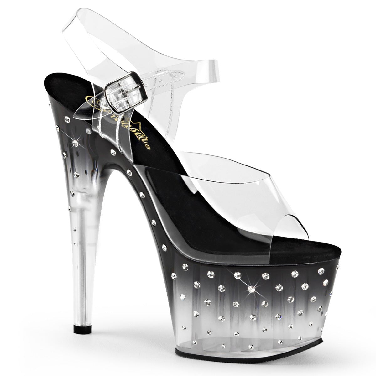 Clearance Pleaser Stardust 708T Clear/Black/Clear Size 5UK/8USA