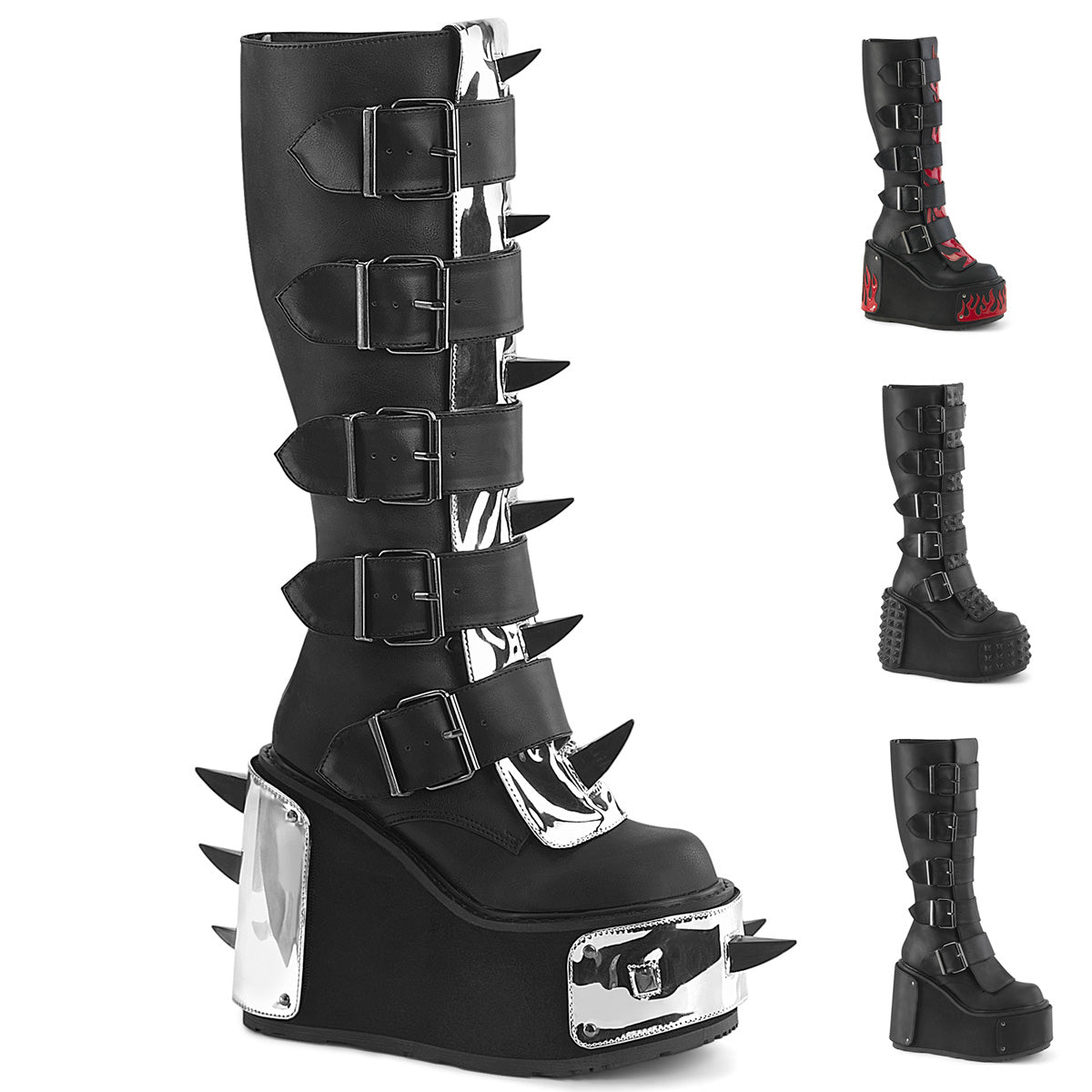 DemoniaCult Transformer 800 Womens Lace-Up Wedge Platform Knee High Boots