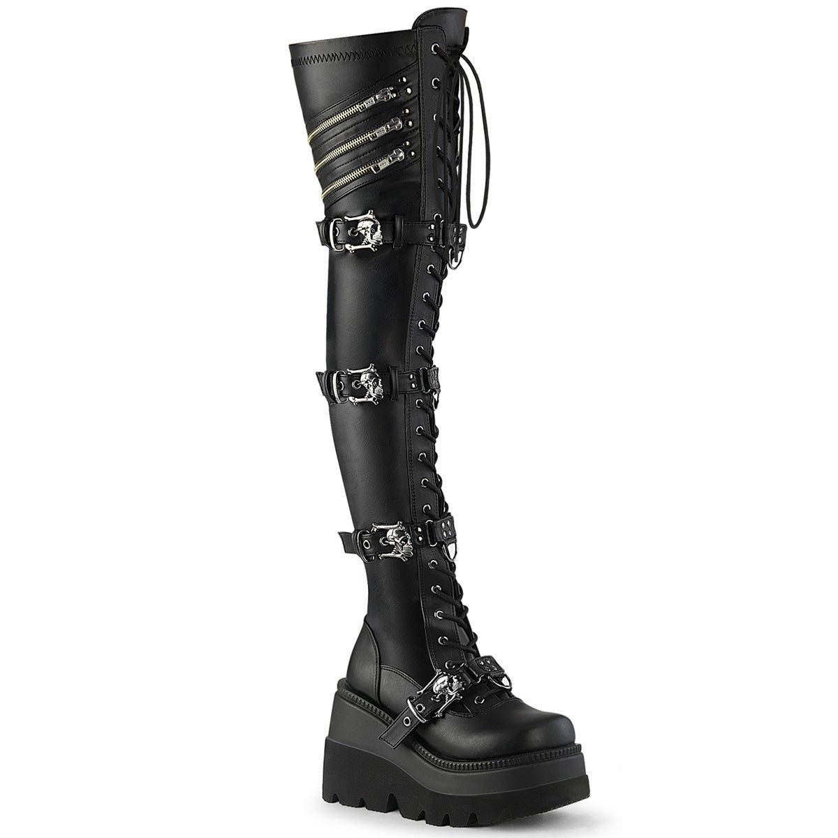 Gothniero Goth High Knee Platform Boots Zeppa Tacco grosso Nero Gotico Punk Metà polpaccio Stivali Lace Up con fibbie Combat Botas per le donne, Black4, 37.5 EU Gothniero Goth High Knee Platform Boots Zeppa Tacco grosso Nero Gotico Punk Metà polpaccio Stivali Lace Up con fibbie Combat Botas per le donne, Black4, 37.5 EU