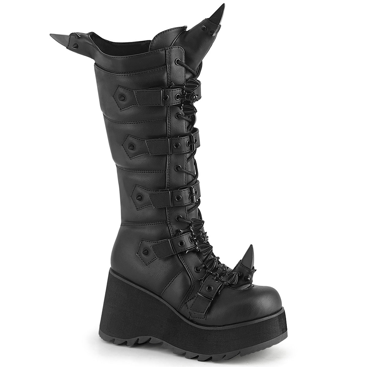 DemoniaCult Scene 157 Womens Platform Lace Up Knee Length Boots with Buckle Straps