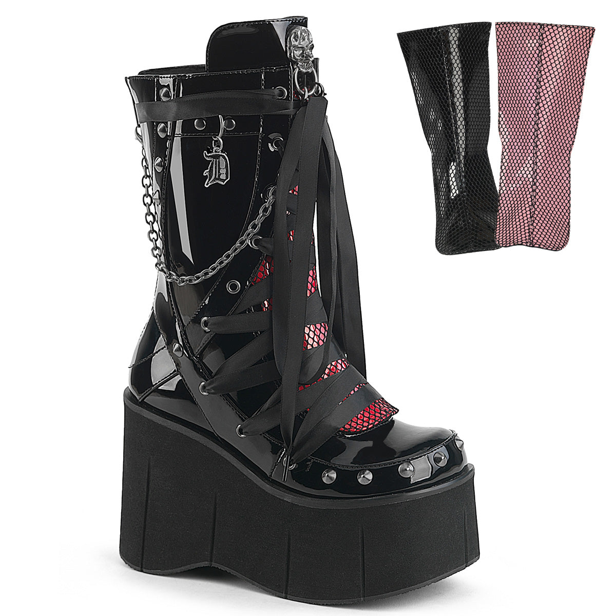 DemoniaCult Kera 121 Womens Wedge Platform Lace Front Calf Length Boots