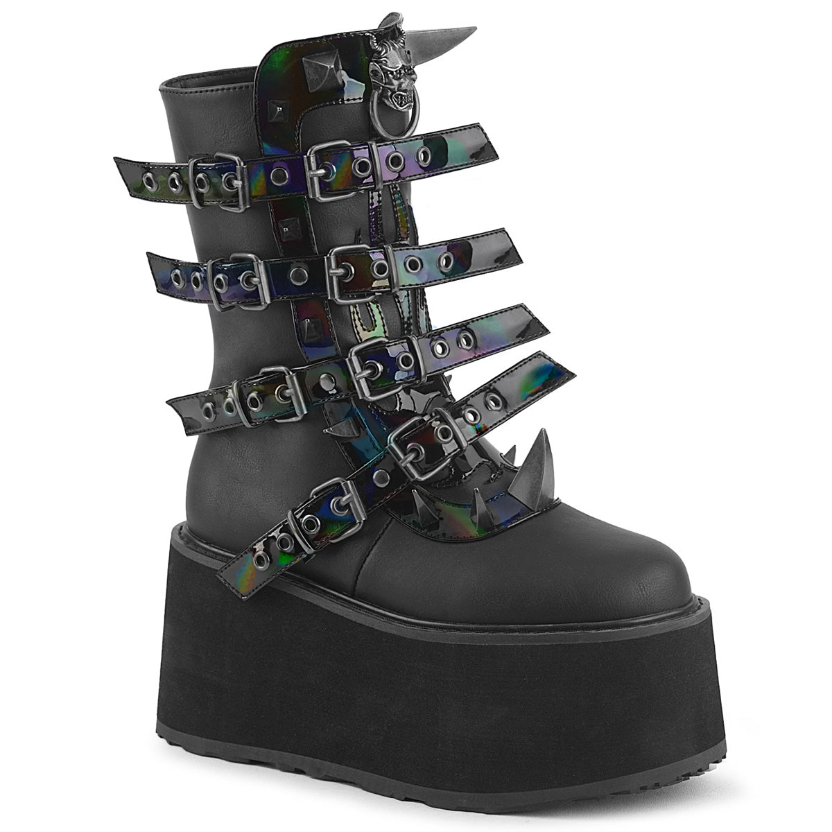 DemoniaCult Damned 156 Womens Platform Belted Strap Calf Length Boots