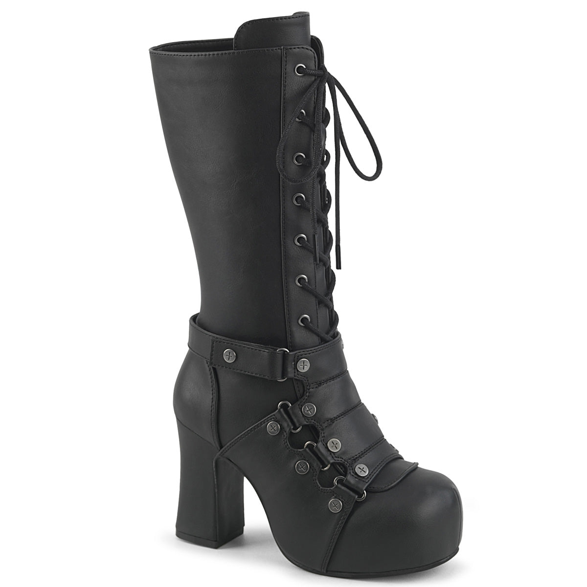 DemoniaCult Gothika 152 Womens 2 3/4" Chunky Heel, Lace-Up Platform Calf Boots
