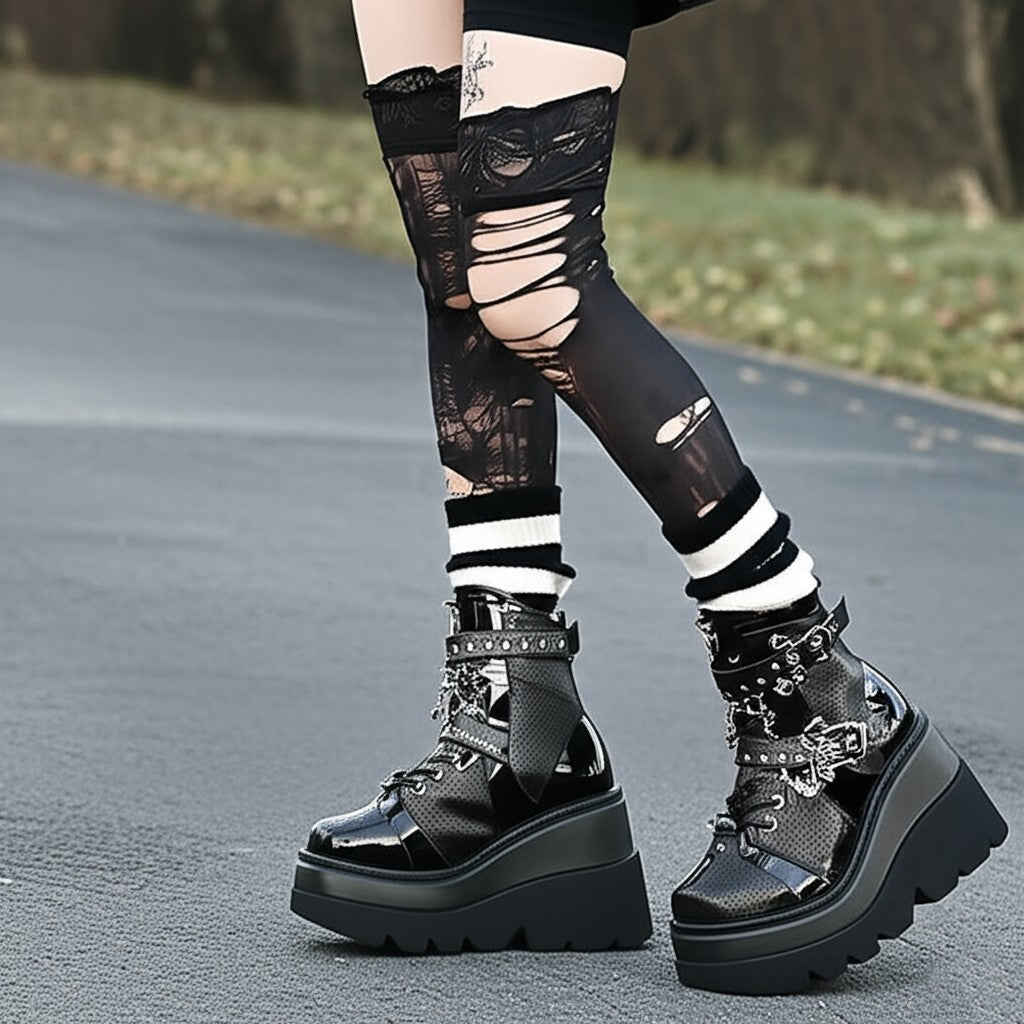 DemoniaCult Shaker 66 Womens Platform Ankle Length Boots From