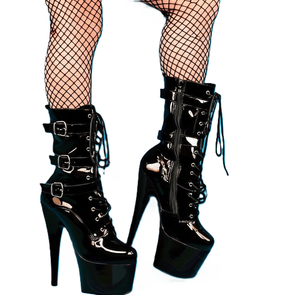 Pleaser Adore 1043 Womens 7" Heel, Platform Front Lace Ankle Boots with Buckles