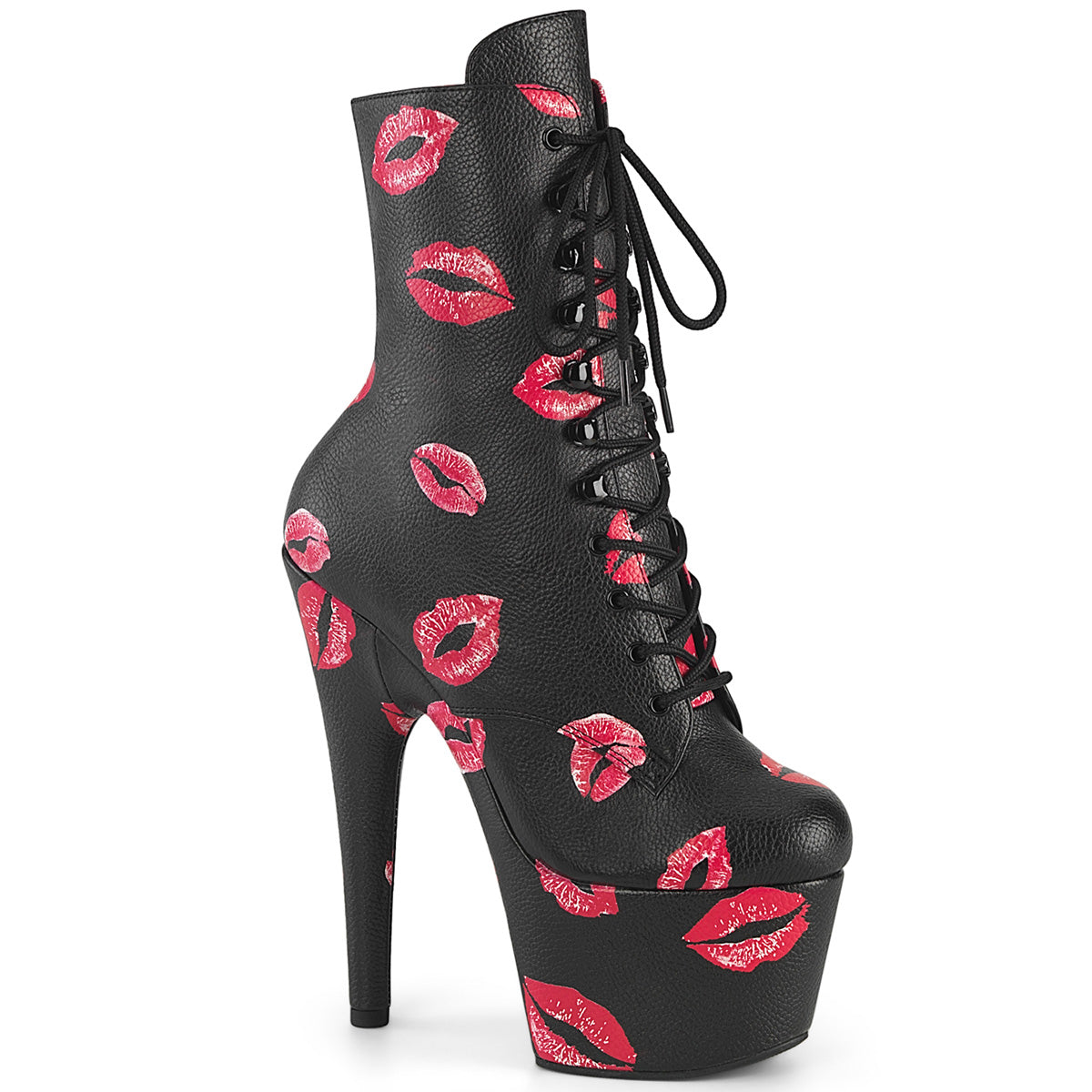 Pleaser Adore 1020Kisses Womens 7" Heel, Platform Front Lace Pole Dance Ankle Boots