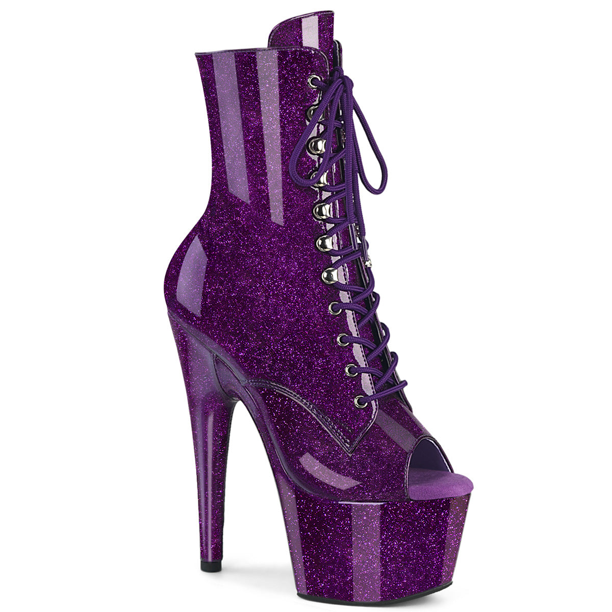 Pleaser Adore 1021GP Womens 7" Heel, Platform Front Lace Peep-Toe Pole Dance Ankle Boots
