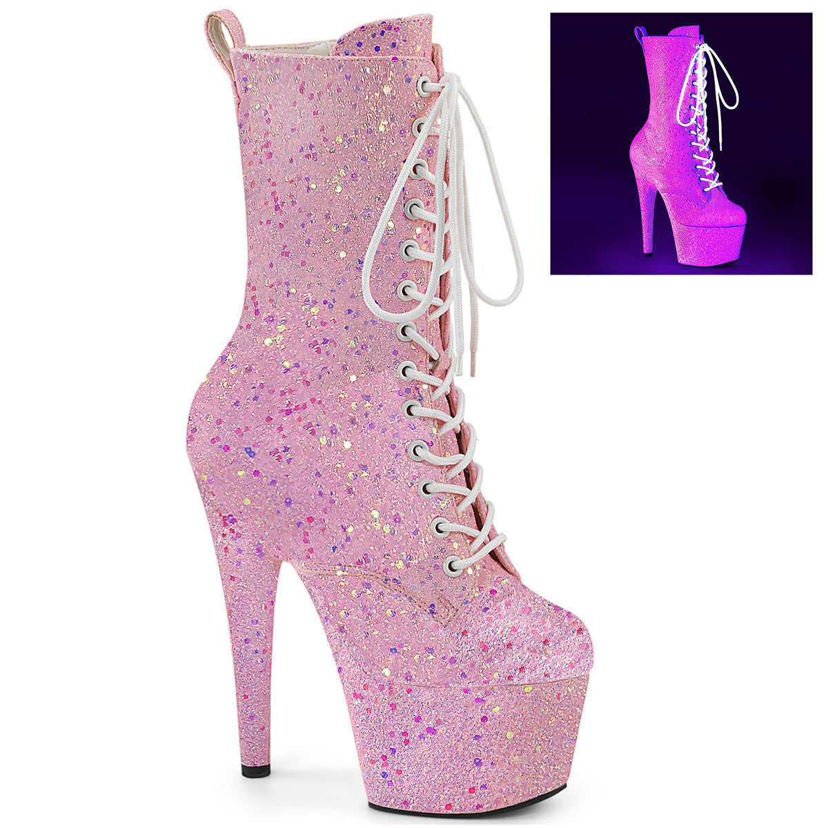 Pleaser Adore 1040IG Womens 7" Heel, Platform Front Lace Pole Dance Ankle Boots