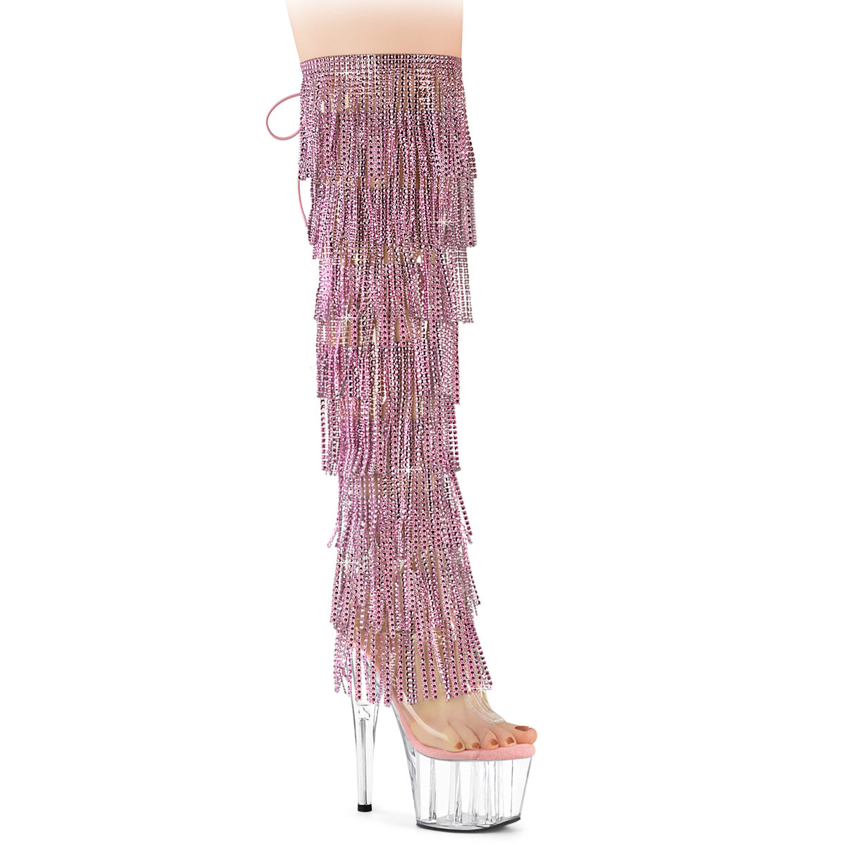 Pleaser Adore 3019C-F Womens 7" Heel, Platform Back Lace Peep-Toe Thigh Boots