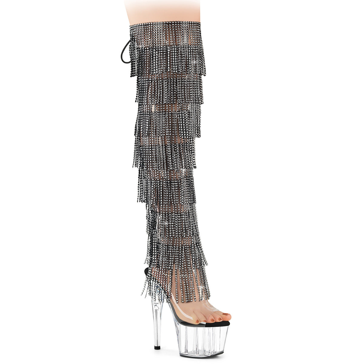 Pleaser Adore 3019C-F Womens 7" Heel, Platform Back Lace Peep-Toe Thigh Boots