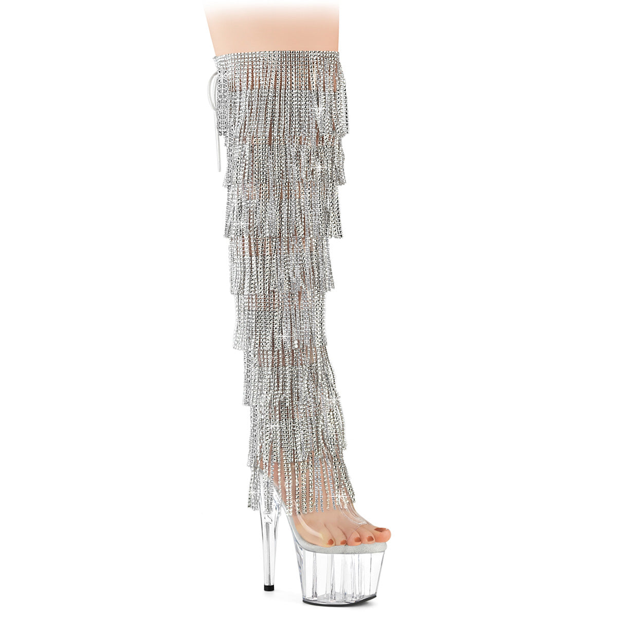 Pleaser Adore 3019C-F Womens 7" Heel, Platform Back Lace Peep-Toe Thigh Boots