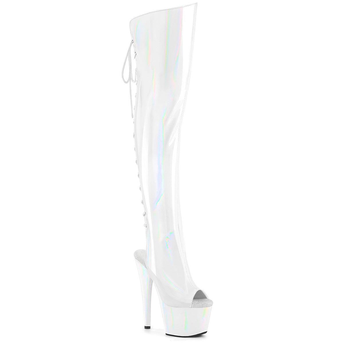 Pleaser Adore 3019HWR Womens 7" Heel, Platform Stretch Fit, Back Lace Peep-Toe Thigh Pole Dance Boots