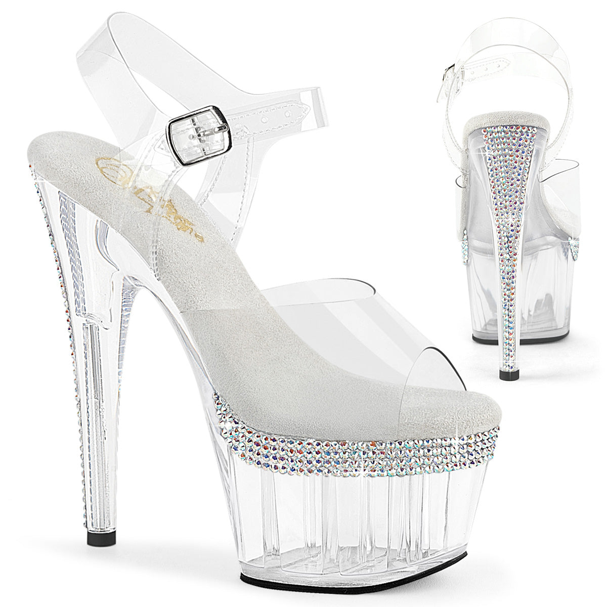 Pleaser Adore 708PHRS Womens 7 Inch High Heel, Platform Pole Dancing Rhinestone Sandals
