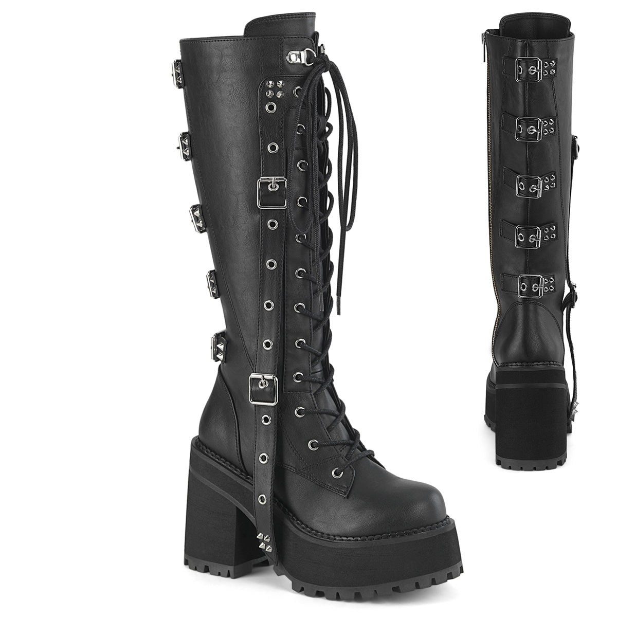 DemoniaCult Assault 218 Womens 4 3/4 Inch Heel, Platform Knee Length Boots with Buckles