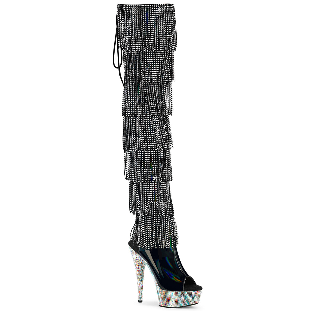 Pleaser Bejeweled 3017HG-F-6 Womens 6 Inch Heel, Platform Back Lace Peep-Toe Thigh Boots