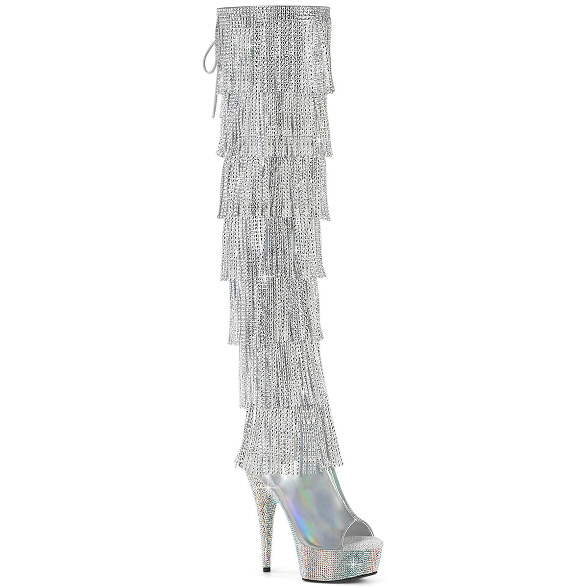 Pleaser Bejeweled 3017HG-F-6 Womens 6 Inch Heel, Platform Back Lace Peep-Toe Thigh Boots