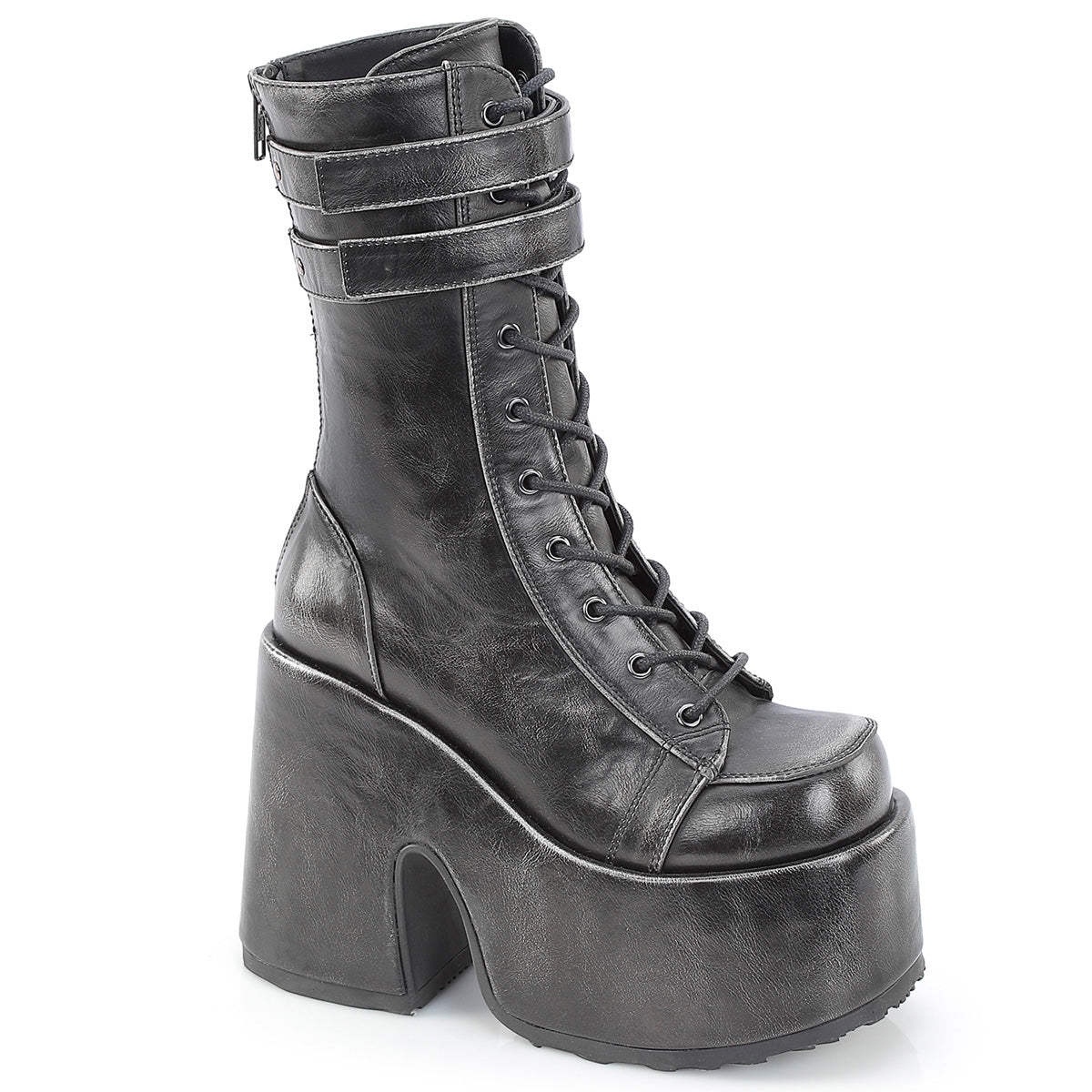 DemoniaCult Camel 250 Womens 5" Heel, Platform Front Lace Calf Length Boots with Buckles