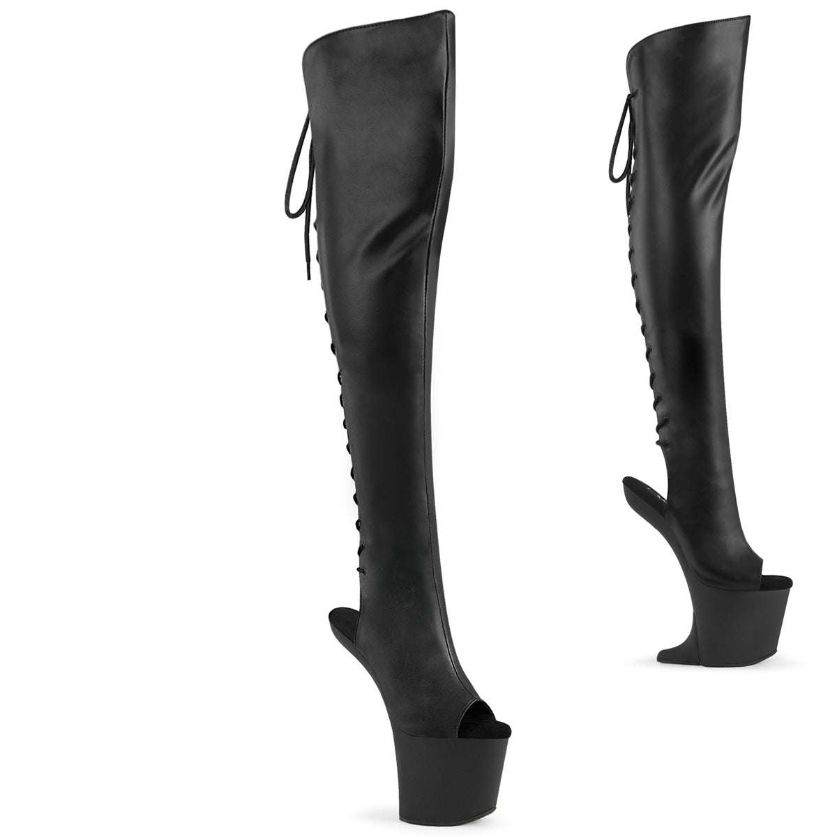 Pleaser Craze 3019 Womens 8 Inch Heelless, Platform Back Lace Peep-Toe Thigh Boots