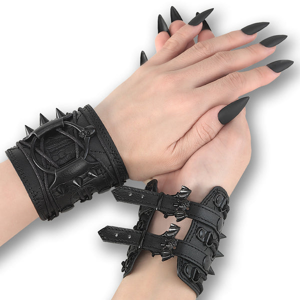 DemoniaCult DA-406 Black Faux Leather Wrist Cuff (Pair) From