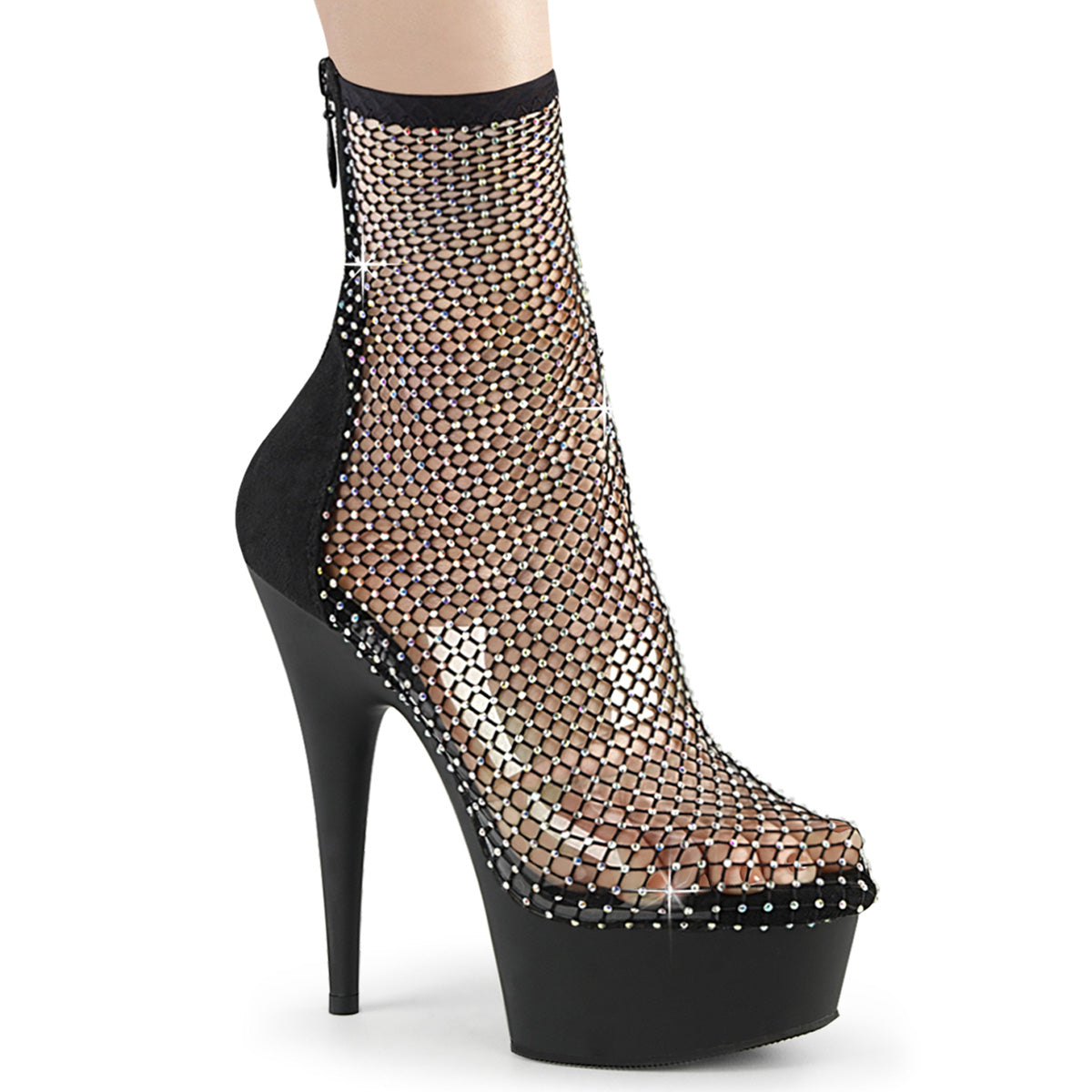 Pleaser Delight 1009 Womens 6 Inch Heel, Platform Ankle Length Boots with Rhinestones