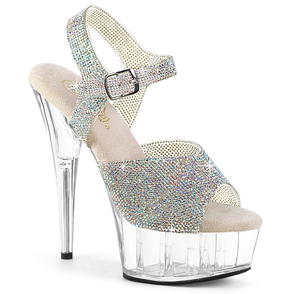 Pleaser Delight 608N-RS Womens 6" Heel, Platform Pole Dancing Rhinestone Sandal