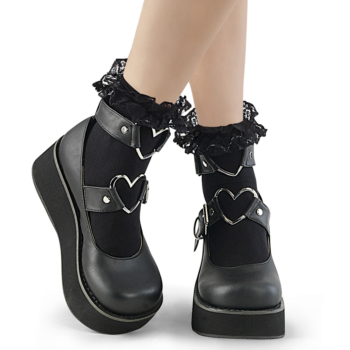 DemoniaCult DH-10 Nylon Opaque Ankle Hi Sock With Ruffle Trim Detail