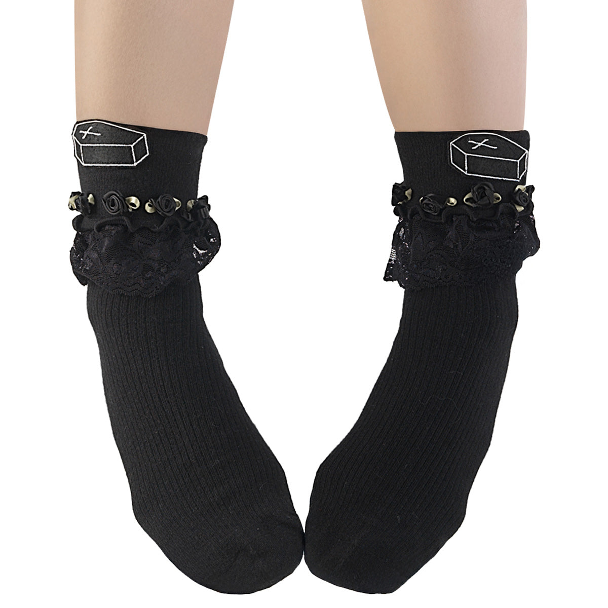 DemoniaCult DH-101 Black Ruffle Coffin Sock Nylon & Spandex