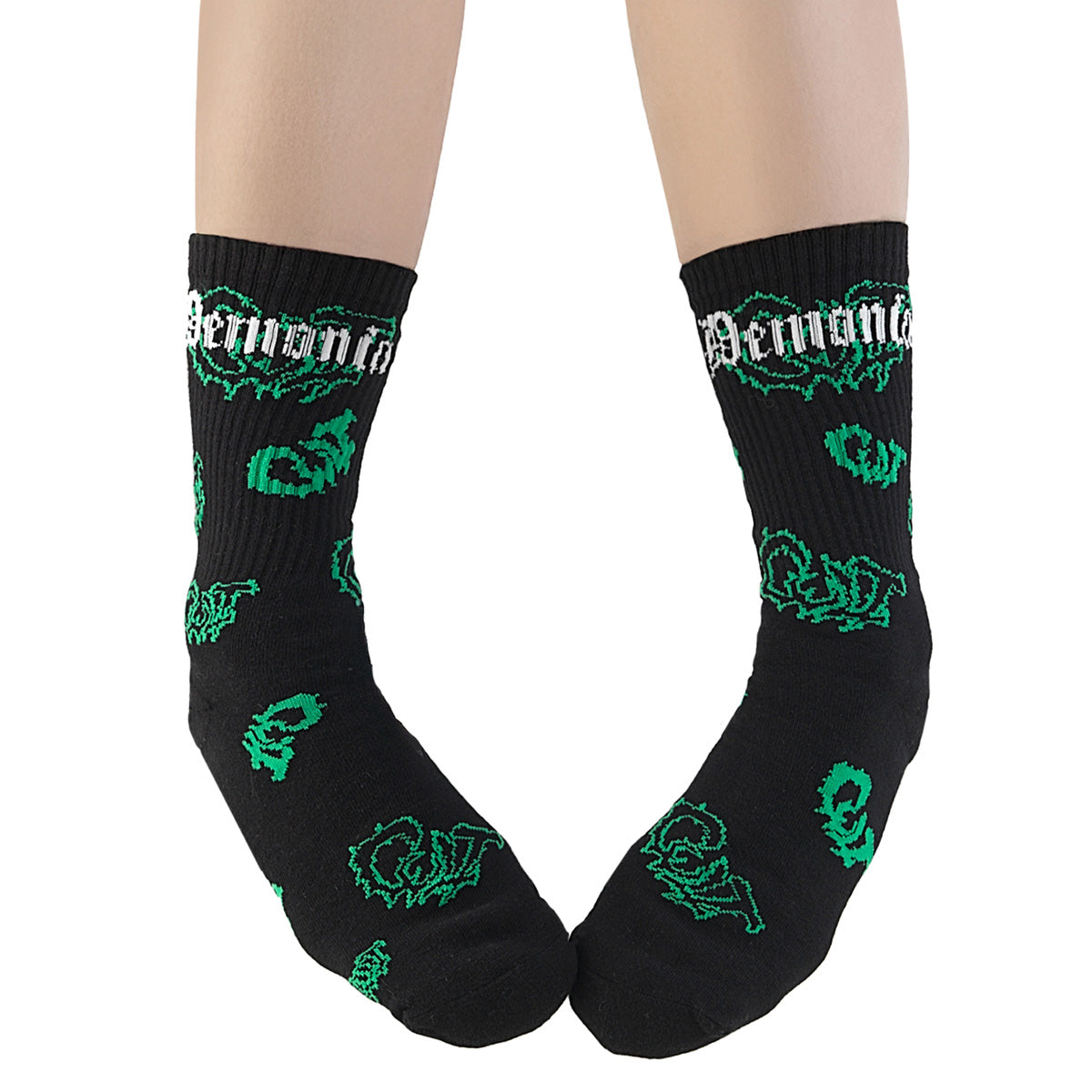 DemoniaCult DH-20 Black and Green Athletic Crew Sock