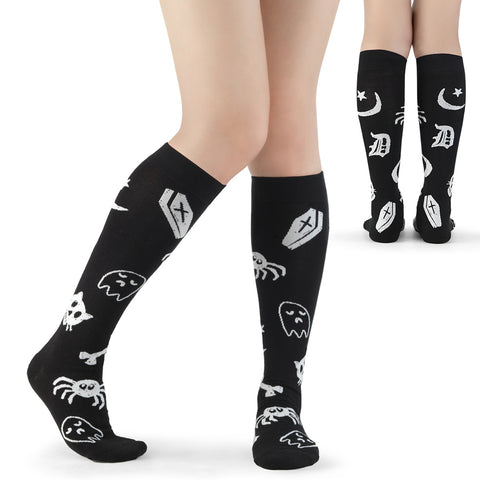 DemoniaCult DH-201 DemoniaCult Hand drawn Icons Print Knee High Socks