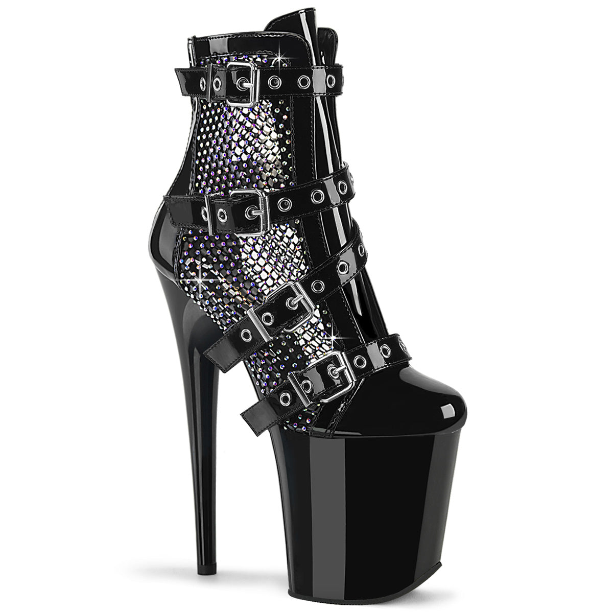 Pleaser Flamingo 1013RM Womens 8 Inch Heel, Platform Ankle Length Peep-Toe Boot with Buckles