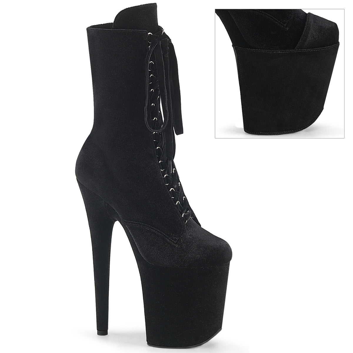 Pleaser Flamingo 1045Vel Womens 8" Heel, Platform Front Lace Calf Length Pole Dance Boots