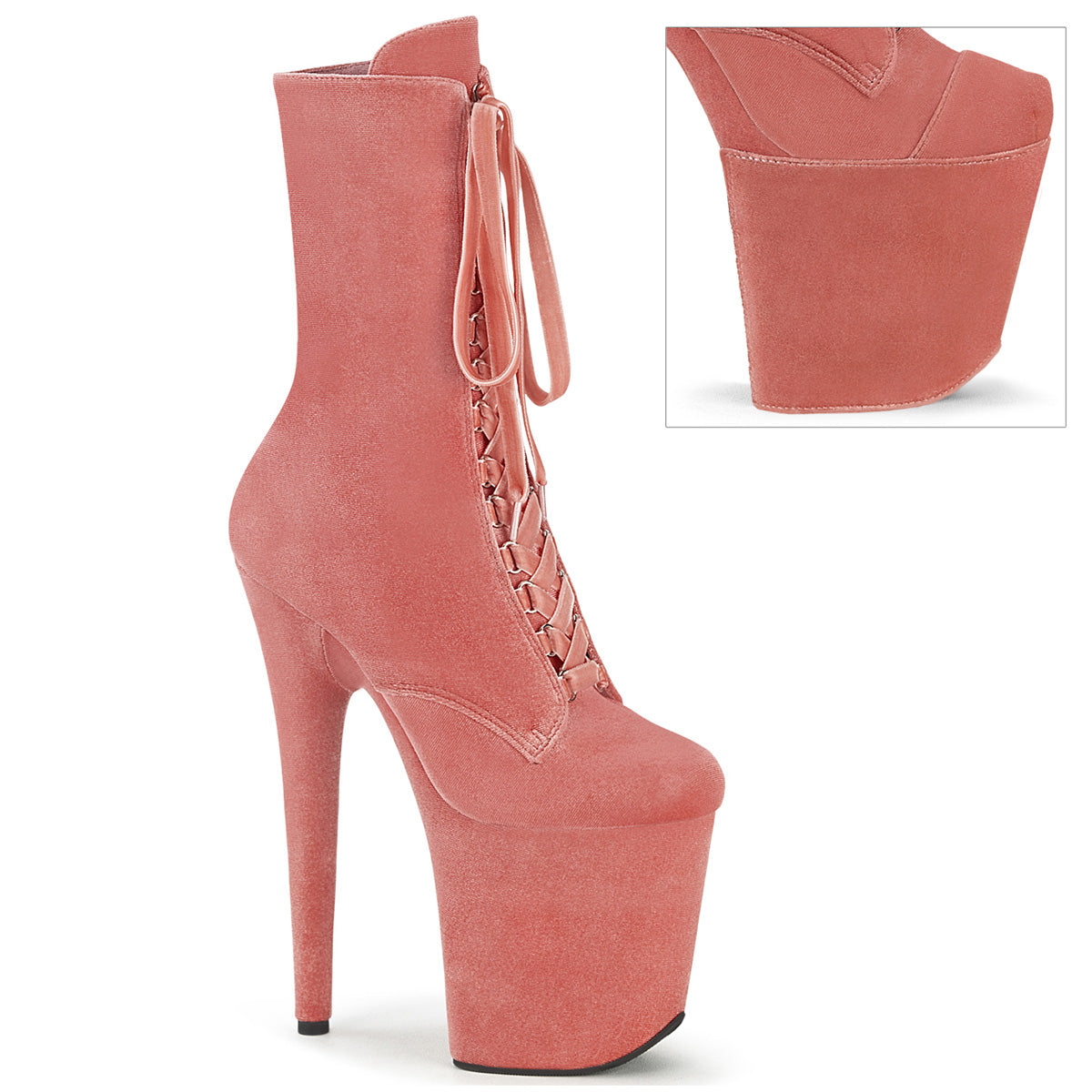 Pleaser Flamingo 1045Vel Womens 8" Heel, Platform Front Lace Calf Length Pole Dance Boots